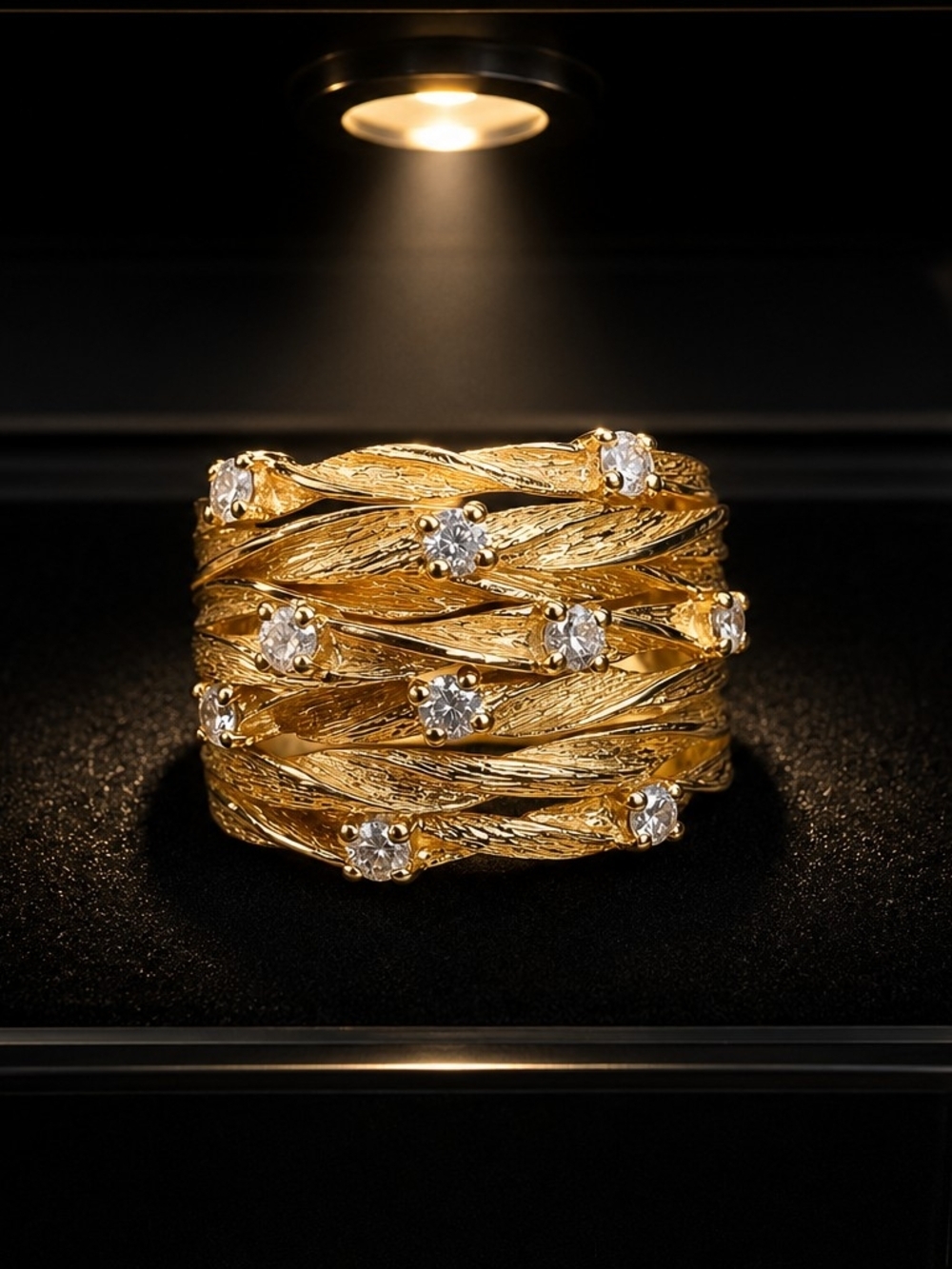 Gold-Tone Multi-Band Crystal Accent Ring - Picture 5 of 8